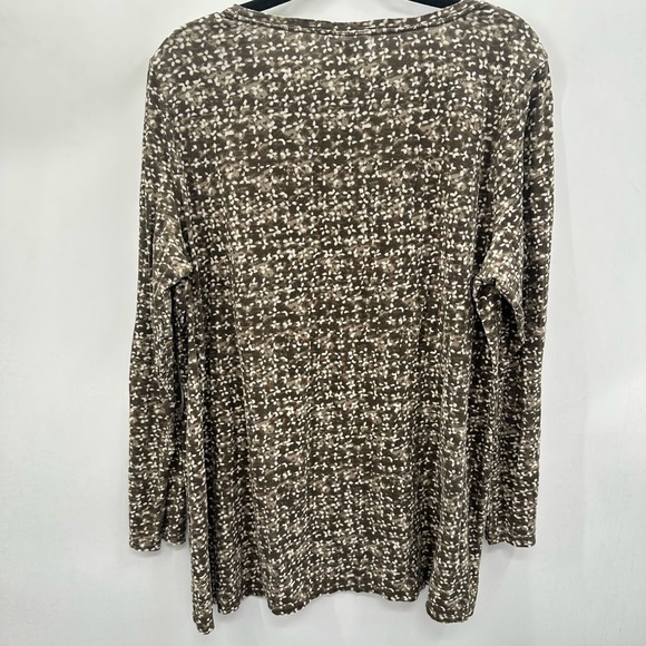 PURE JILL abstract brown-white long sleeve cotton blend coastal grandma tunic XL - Picture 2 of 12